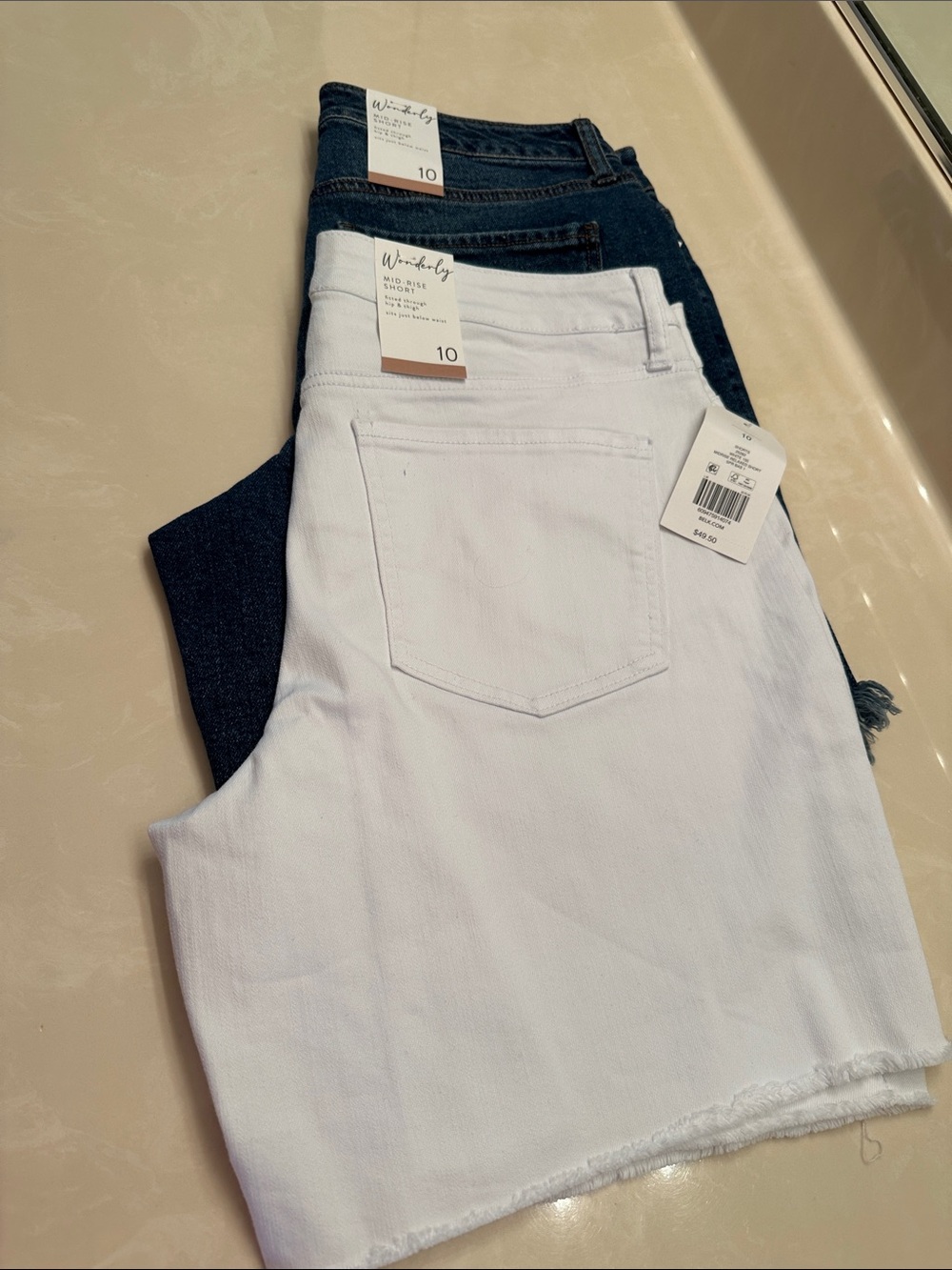 Wonderly White and Dark Blue Denim Jean Shorts - Pair